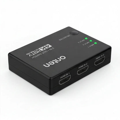 ONTEN OTN-CS341 HDMI Switch 3 In 1 Out, 4K Ultra HD Multi-Source HDMI Selector with Manual Select Button and LED Indicators
