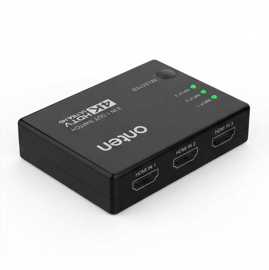ONTEN OTN-CS341 HDMI Switch 3 In 1 Out, 4K Ultra HD Multi-Source HDMI Selector with Manual Select Button and LED Indicators