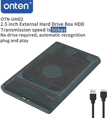 ONTEN OTN-UHD2 Transparent USB 3.0 Enclosure for 2.5-Inch SATA I/II/III HDDs and SSDs, Tool-Free Plug-and-Play, Up to 5 Gbps