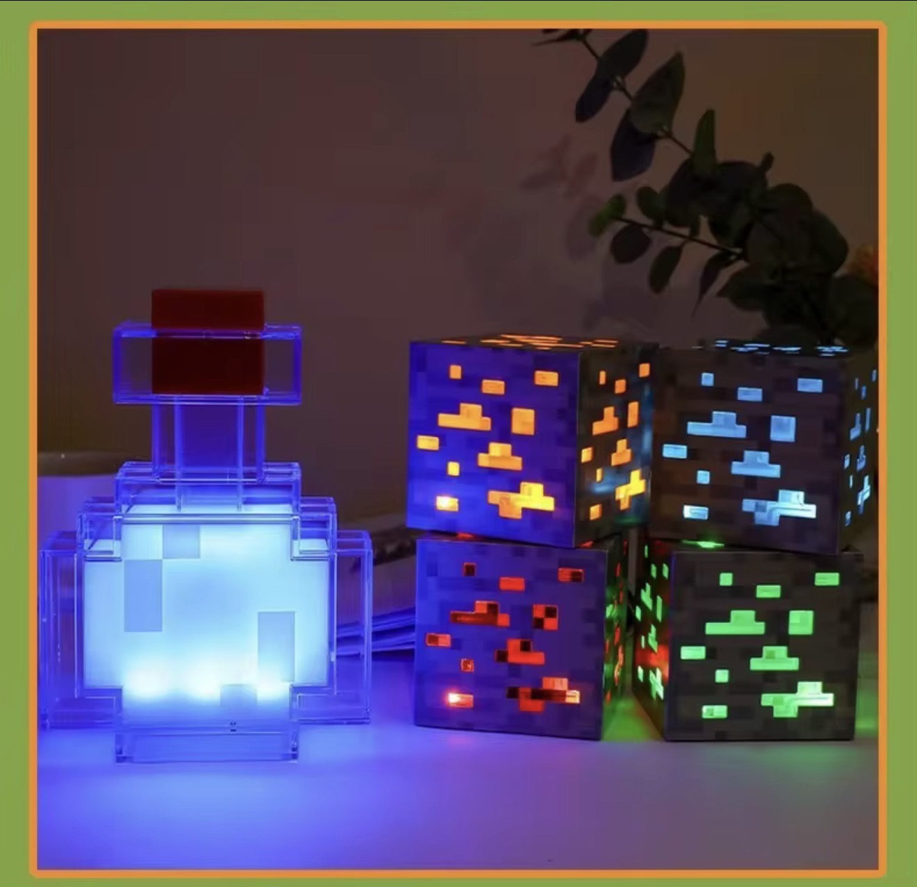 Minecraft ORE Block Lights LED Night Lamp USB Rechargeable - Red | Yellow | Blue | Green