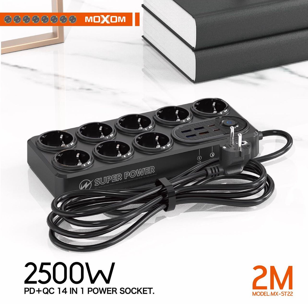 MOXOM MX-ST22 PD&QC 14 IN 1 High Duty Power Strip
