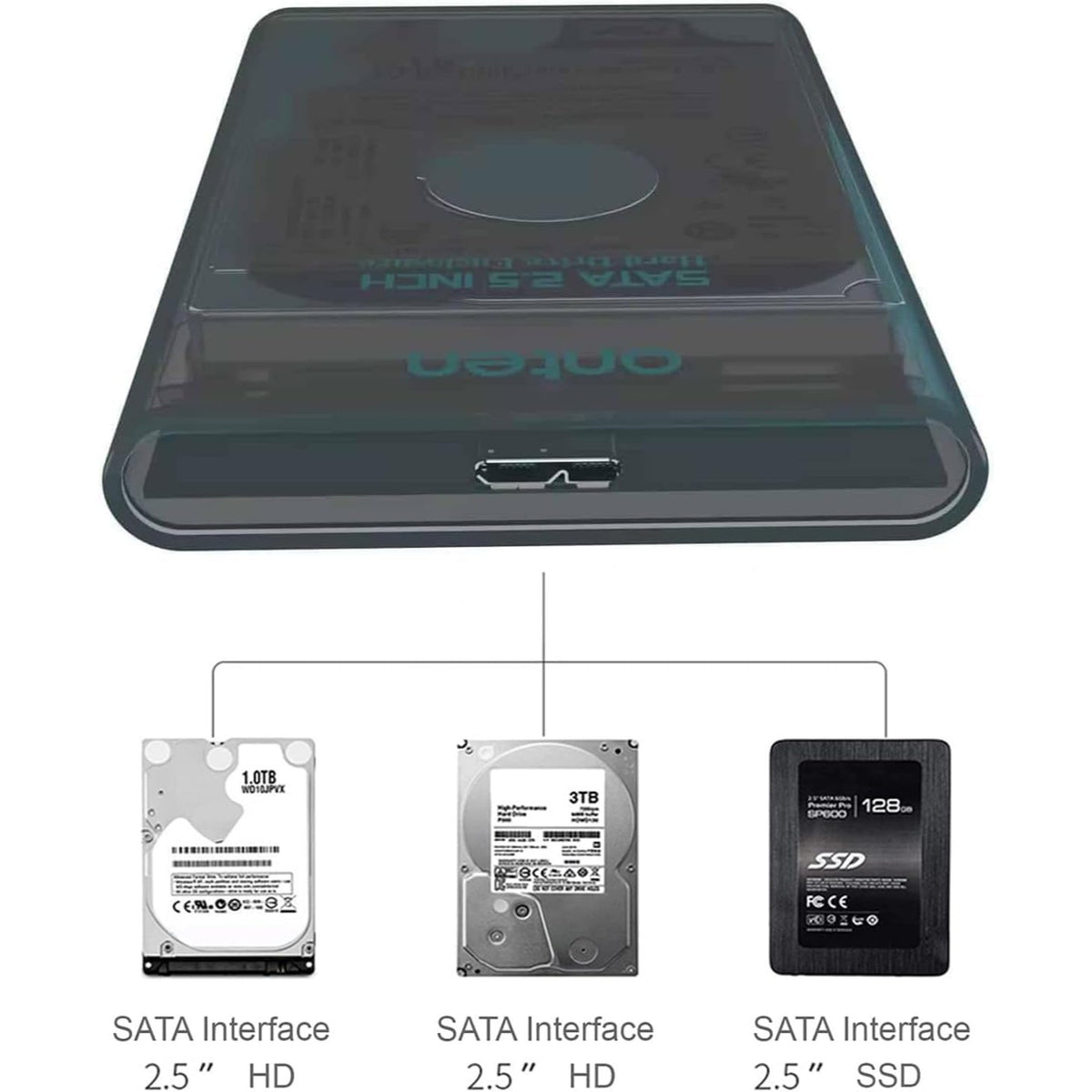 ONTEN OTN-UHD2 Transparent USB 3.0 Enclosure for 2.5-Inch SATA I/II/III HDDs and SSDs, Tool-Free Plug-and-Play, Up to 5 Gbps