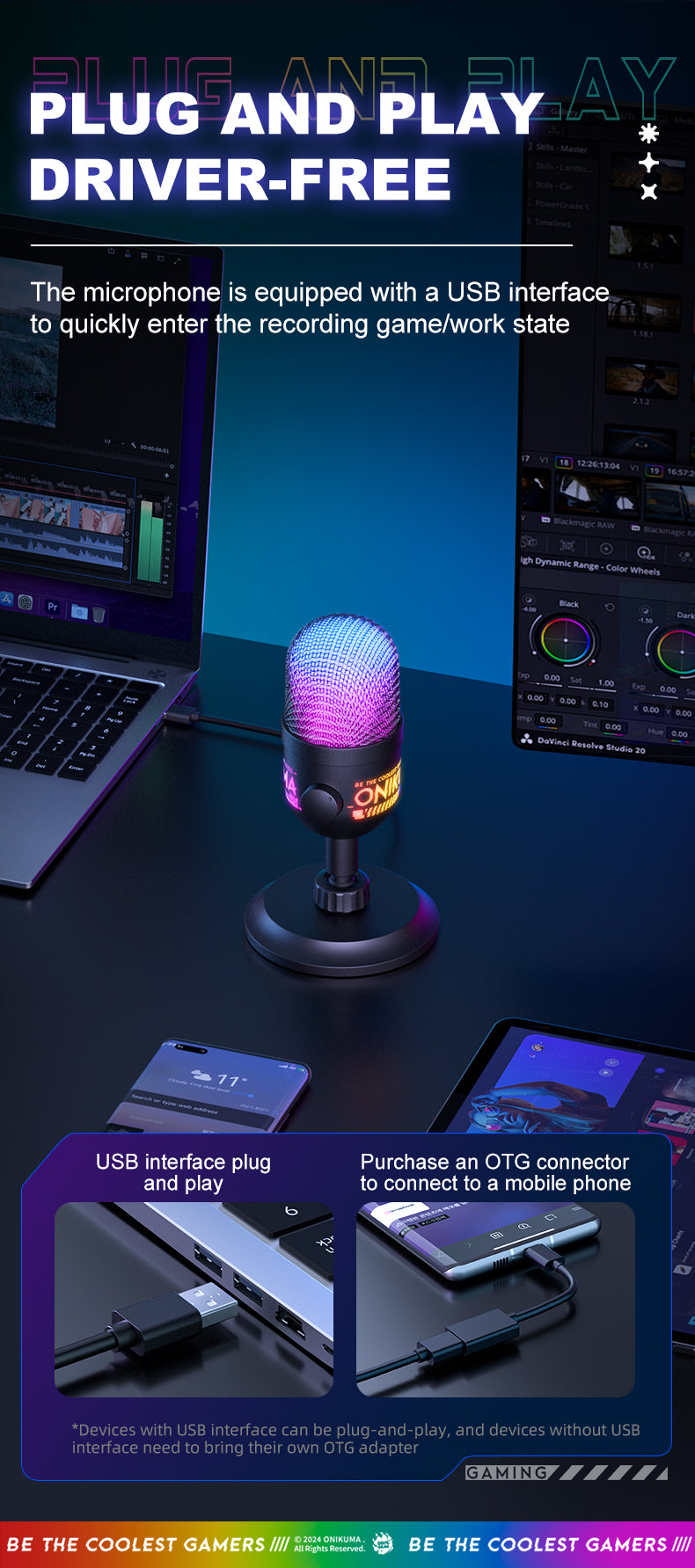 Onikuma M930 RGB USB Condenser Gaming Microphone