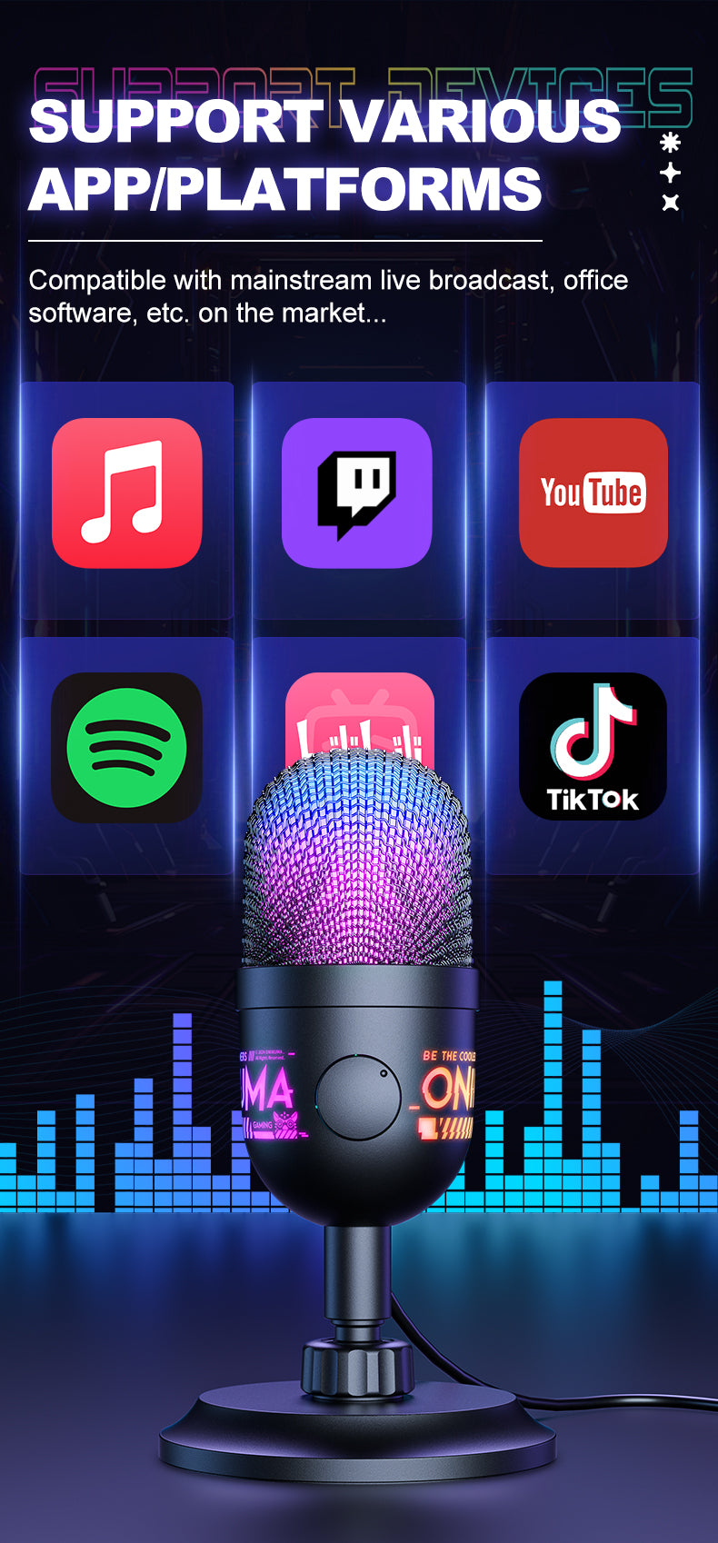 Onikuma M930 RGB USB Condenser Gaming Microphone
