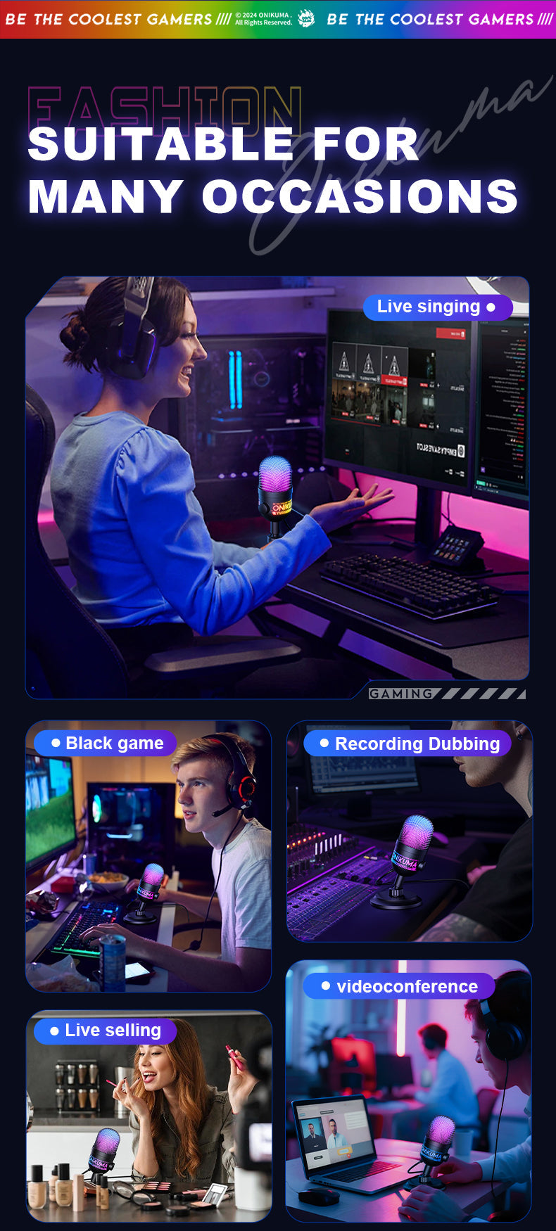 Onikuma M930 RGB USB Condenser Gaming Microphone