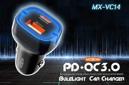 شاحن سيارة سريع MOXOM MX-VC14 بمنفذين USB/C PD 