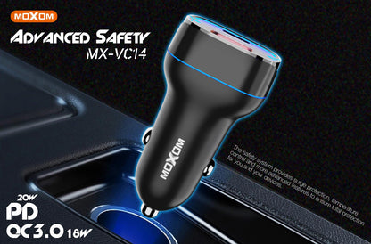 شاحن سيارة سريع MOXOM MX-VC14 بمنفذين USB/C PD 