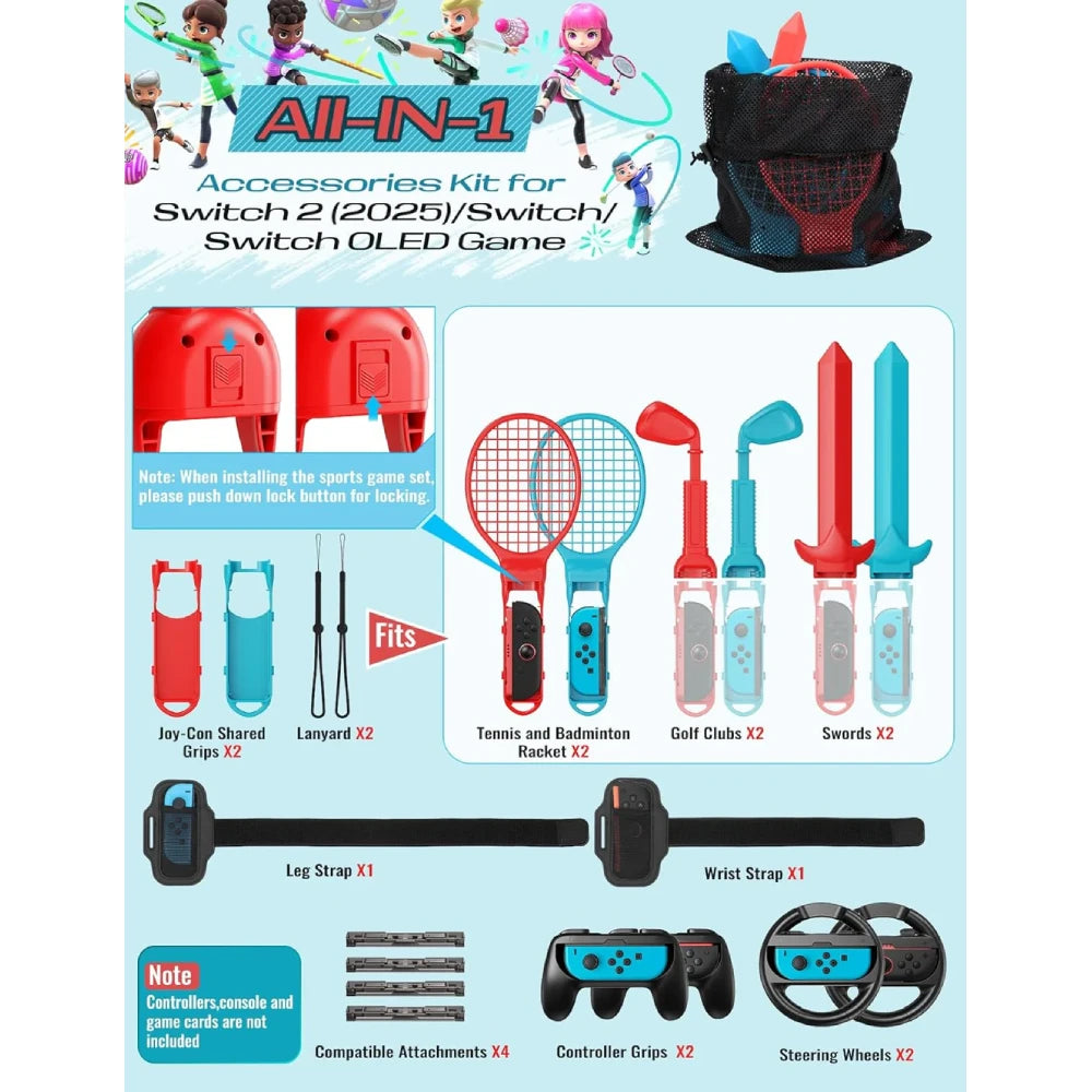 20 in 1 Sports Kit Accessories Set for Nintendo Switch 2