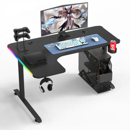 L Shape 160CM Gaming Desk With Side LED, Cup Holder and Headset Holder - Black