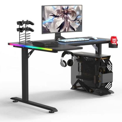 L Shape 160CM Gaming Desk With Side LED, Cup Holder and Headset Holder - Black