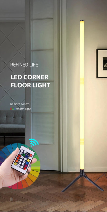 LED column floor lamp, living room RGB+WW+CW, used for room decoration, USB power supply, Nordic indoor atmosphere floor lamp.