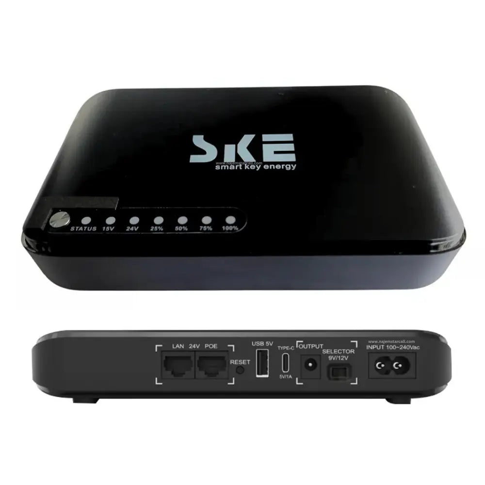 SKE Mini DC UPS 20000mAh – Uninterrupted Power Backup, 24V POE, 9V/12V DC, 5V USB & Type-C, 18W Output, Intelligent Safety, Compact & Portable
