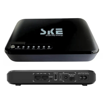 SKE Mini DC UPS 20000mAh – Uninterrupted Power Backup, 24V POE, 9V/12V DC, 5V USB & Type-C, 18W Output, Intelligent Safety, Compact & Portable