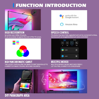 TUYA Immersion Wi-Fi TV LED Backlight with 1080P Camera Sync to Screen for 55-65 inch TV/PC Compatible with Alexa & Google Assistant