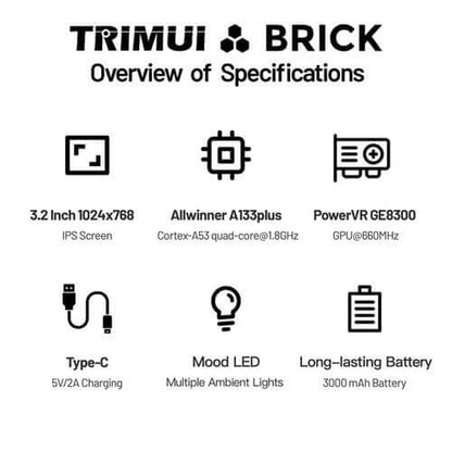 Trimui Brick Retro Game Console, 64GB 3.2-Inches, 1024x768 IPS Screen - Black