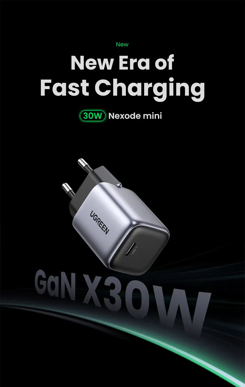 UGREEN Nexode 30W USB-C GaN II Fast Charger With PPS Adaptive Charging, Thermal Guard Protection And Ultra-Compact Design For iPhone 16, Galaxy S24 And MacBook Air | CD319-90666