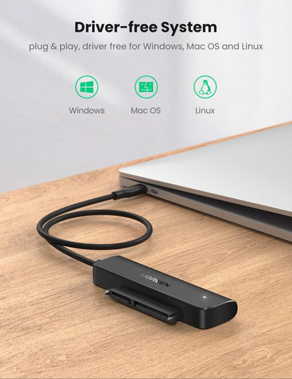 UGREEN SATA to USB C Adapter Cable for 2.5″ SSD and HDD Hard Drive Connector 5Gbps Support SATA III UASP Thunderbolt 3 Compatible with Samsung Seagate WD Hitachi Toshiba, MacBook Pro/Air | 70610