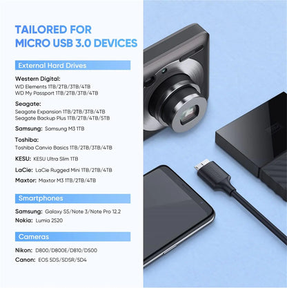 UGREEN USB C to USB 3.0 Micro B Cable, Fast Charging and Data Sync Transfer Cord, Compatible with Samsung Galaxy S5 Note 3 Seagate WD Toshiba External Hard Drive Camera, 1 Meter
