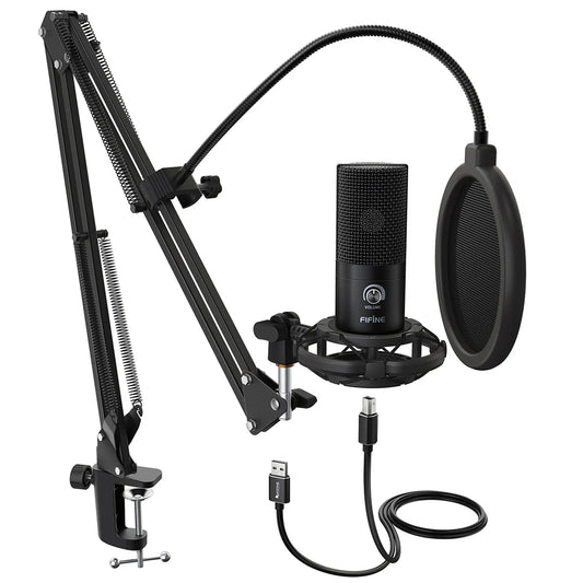 FIFINE T669 USB Microphone Bundle with Boom Arm & Shock Mount – Plug & Play Condenser Mic Kit for Streaming, Recording, Podcasting, Voice-Over & Gaming - Black