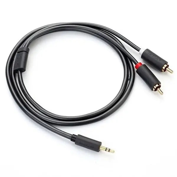 UGREEN 3.5mm to 2 RCA Audio Cable 1.5M – Gold-Plated AV102, Hi-Fi Stereo Sound, Tinned Copper Core, Shielded PVC, Universal Compatibility – Grey