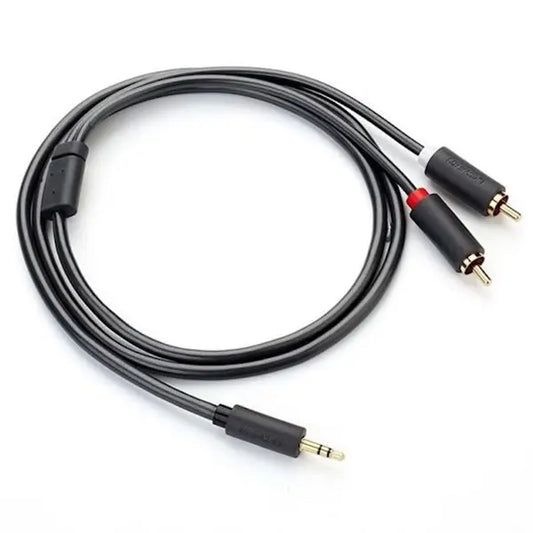 UGREEN 3.5mm to 2 RCA Audio Cable 1.5M – Gold-Plated AV102, Hi-Fi Stereo Sound, Tinned Copper Core, Shielded PVC, Universal Compatibility – Grey