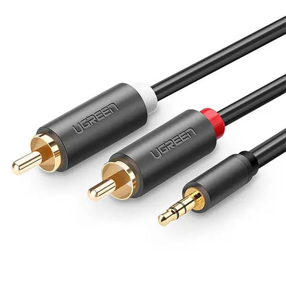 UGREEN 3.5mm to 2 RCA Audio Cable 1.5M – Gold-Plated AV102, Hi-Fi Stereo Sound, Tinned Copper Core, Shielded PVC, Universal Compatibility – Grey