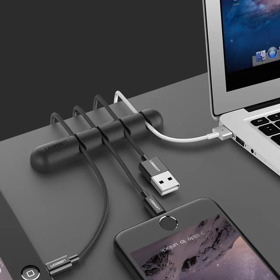 UGREEN 7 Slots Cable Organizer – Silicone USB Cable Winder – Flexible Cable Management Clips – Cable Holder for Mouse Headphone Earphone