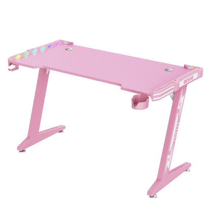 مكتب ألعاب Z8 بطول 120 سم مع أضواء LED وحامل أكواب وحامل سماعة رأس - وردي 