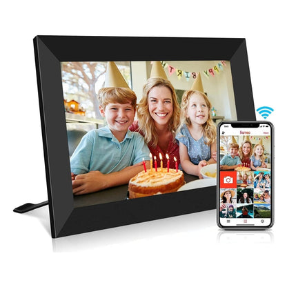 WiFi Digital Picture Frame Smart Photo Frame 10.1 Inch - 1280x800 IPS Screen, 32GB, Easy Setup, Motion Sensor, Share Photo Video via APP - Wooden | Black