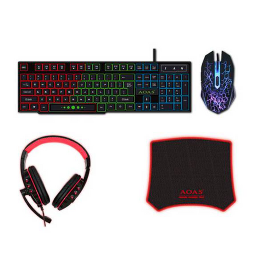 AOAS AS-1088 RGB Keyboard, Mouse, Headset & Mouse Pad - 4 Pcs Set