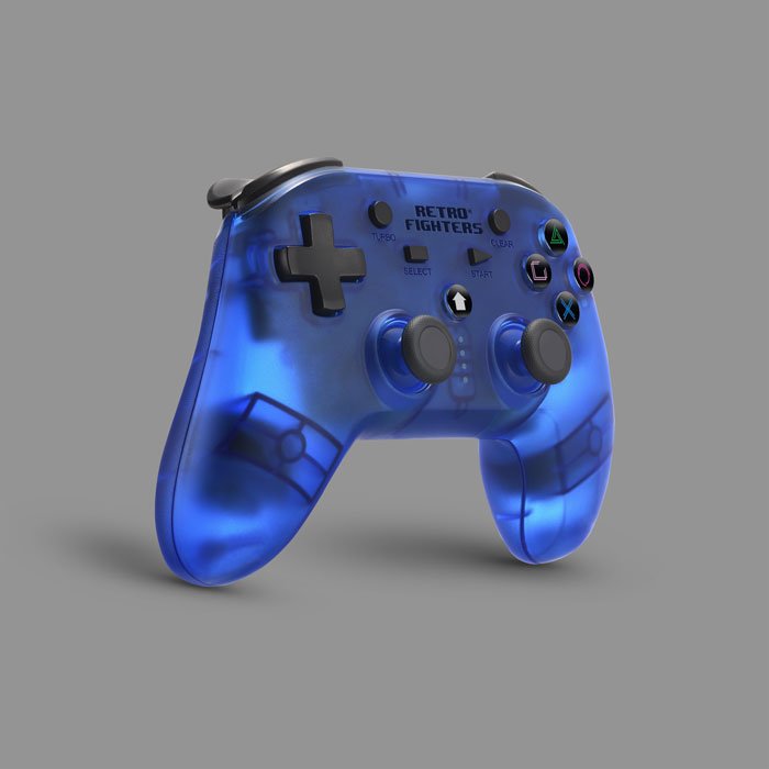 Retro Fighters Defender PS1 - PS2 - PS3 Wireless Controller - Clear Blue