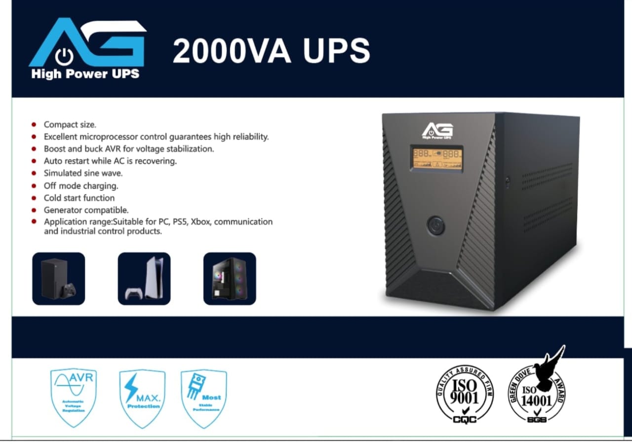 AG 2000VA Gaming UPS Uninterruptible Power Supply for PS4 Pro | PS5 | Xbox Series | PC