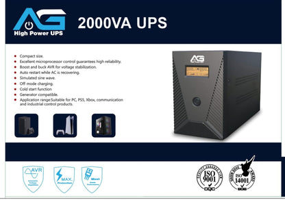 وحدة تزويد طاقة غير منقطعة AG 2000VA للألعاب لأجهزة PS4 Pro | PS5 | Xbox Series | الكمبيوتر الشخصي