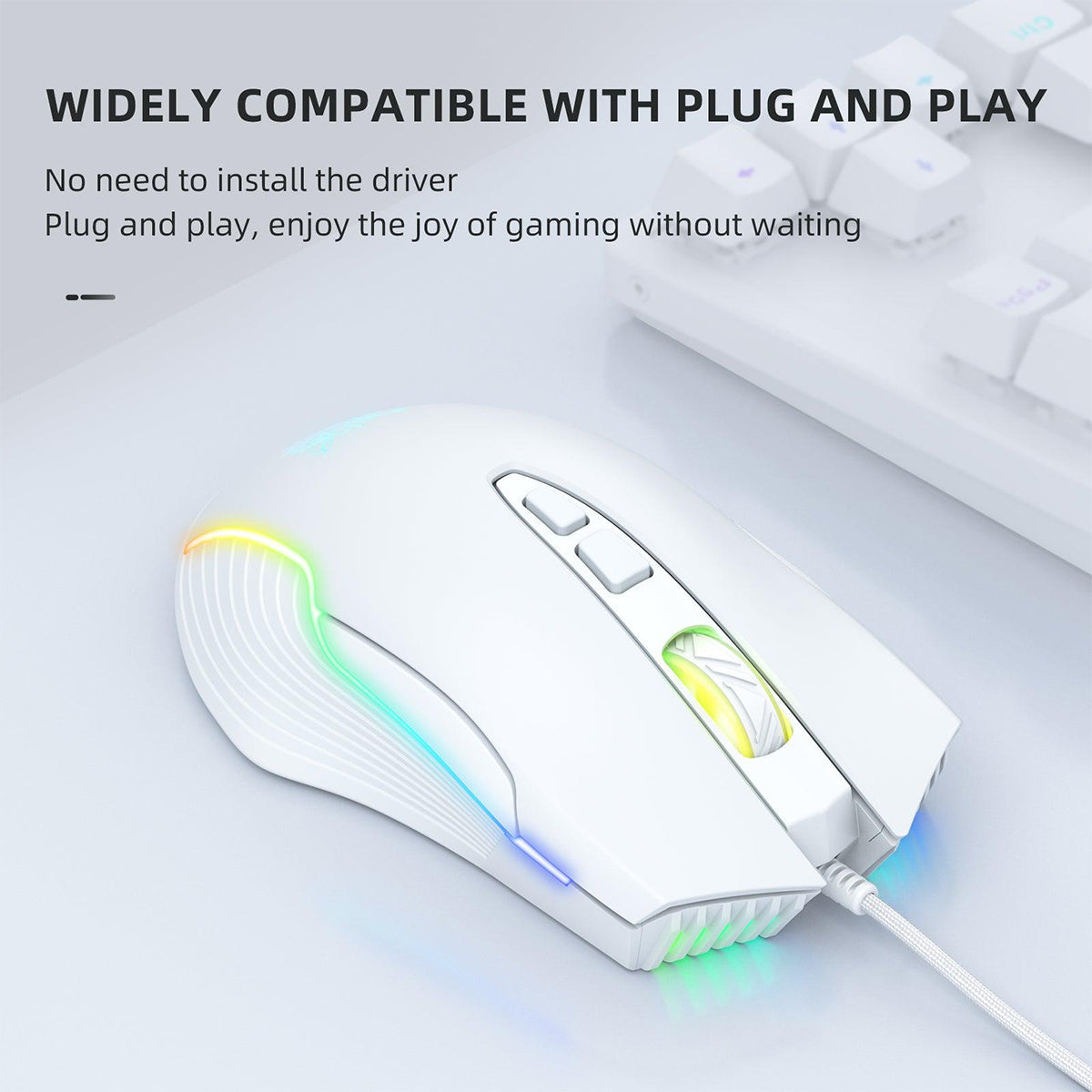 Onikuma CW905 RGB 3600 DPI Wired Professional Gaming Mouse - White