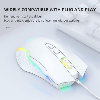 Onikuma CW905 RGB 3600 DPI Wired Professional Gaming Mouse - White