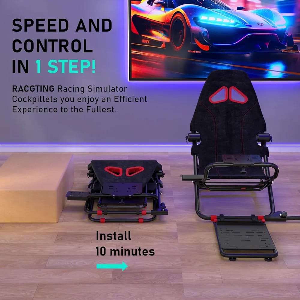 Racing Foldable Game Simulator Bracket Seat, Steering Wheel Support - Black