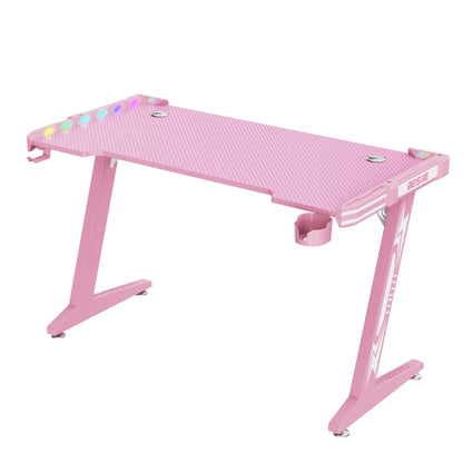 مكتب ألعاب Z8 بطول 120 سم مع أضواء LED وحامل أكواب وحامل سماعة رأس - وردي 