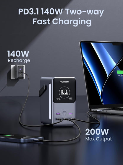 UGREEN 300W 48,000mAh Portable Power Bank With LiFePO4 Battery, 140W PD3.1 USB-C Fast Charging, 5 Ports (3C2A), Smart Display, LED Light With SOS Mode, 153Wh Laptop & Travel Backup Charger