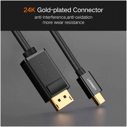 UGREEN 10477 Mini DisplayPort to DisplayPort Cable 1.5M – 8.64Gbps, 2560x1600p@60Hz, Gold-Plated, DP 1.2, Bi-Directional, Plug & Play – Black Premium Video Cable