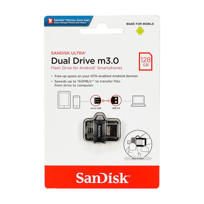 SanDisk Ultra Dual Drive m3.0 128GB USB 3.0 & Micro-USB Flash Drive, OTG Support, Up to 130MB/s Transfer Speed, Android, PC & Mac Compatible