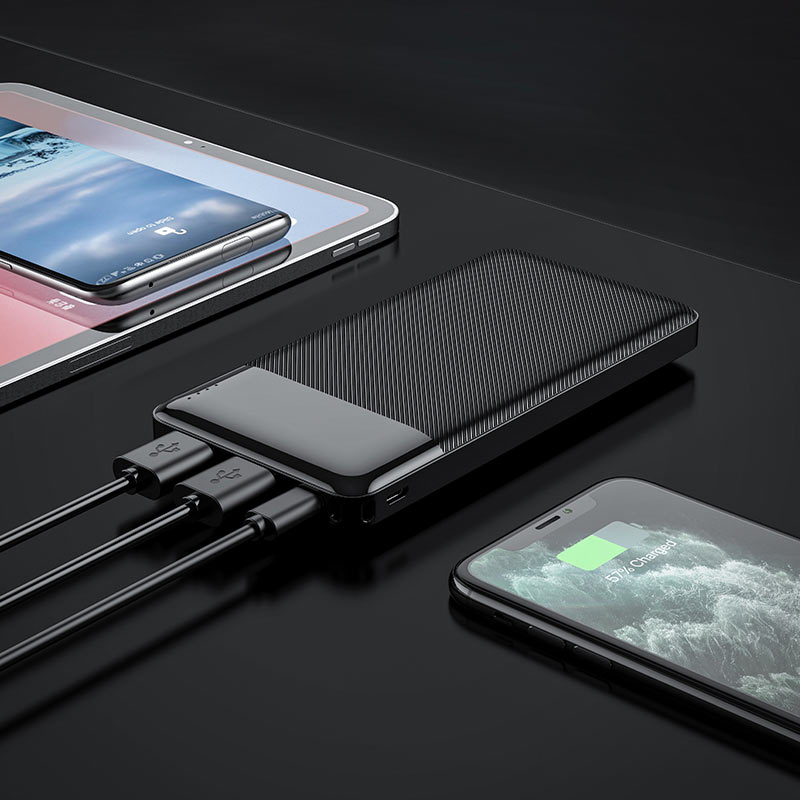 HOCO J72 Easy Travel 10000mAh Power Bank With Dual USB 2A Output | Micro-USB & Type-C Input | LED Power Indicator | Lithium Polymer Battery | ABS Flame-Retardant Shell | Black