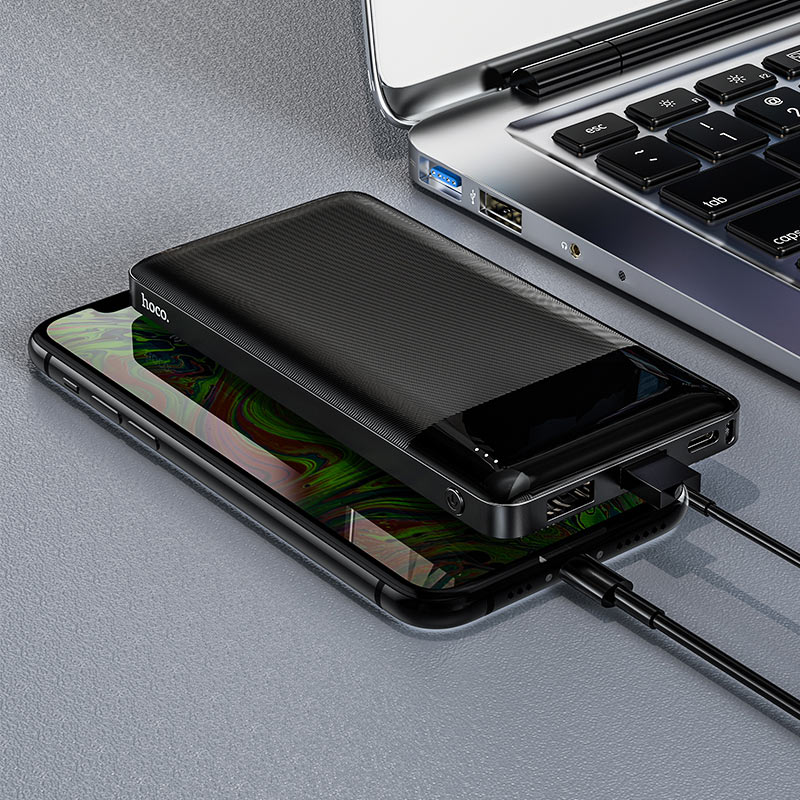 HOCO J72 Easy Travel 10000mAh Power Bank With Dual USB 2A Output | Micro-USB & Type-C Input | LED Power Indicator | Lithium Polymer Battery | ABS Flame-Retardant Shell | Black
