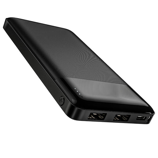 HOCO J72 Easy Travel 10000mAh Power Bank With Dual USB 2A Output | Micro-USB & Type-C Input | LED Power Indicator | Lithium Polymer Battery | ABS Flame-Retardant Shell | Black