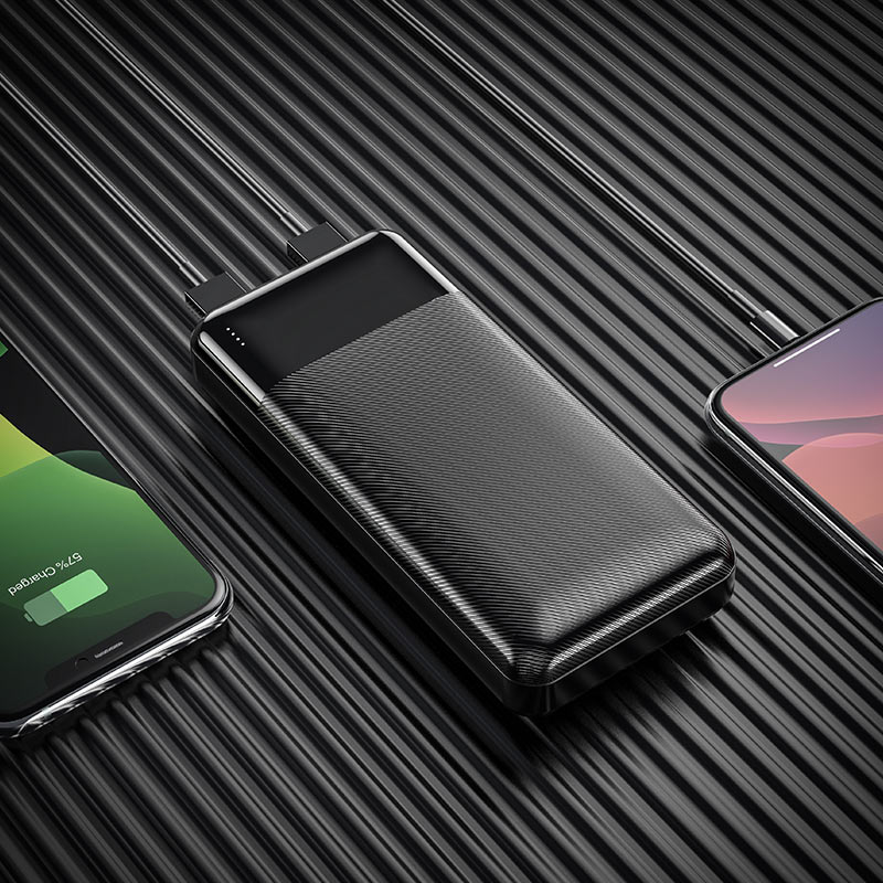 HOCO J72A Easy Travel 20000mAh Power Bank With Dual USB 2A Output | Micro-USB & Type-C Input | LED Power Indicator | Lithium Polymer Battery | ABS Flame-Retardant Shell | Black