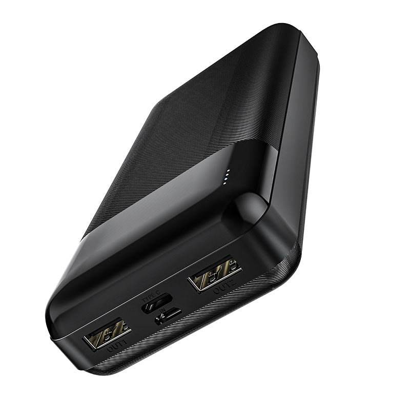 HOCO J72A Easy Travel 20000mAh Power Bank With Dual USB 2A Output | Micro-USB & Type-C Input | LED Power Indicator | Lithium Polymer Battery | ABS Flame-Retardant Shell | Black