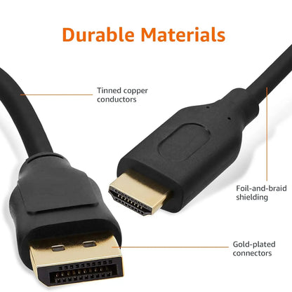 DisplayPort To HDMI 4K Cable 1.8 meters High-Speed 18Gbps 3840×2160@60Hz 2.0 HD Audio/Video, Dual-Mode DP++, Durable PVC, Gold-Plated Connectors, for PC – PS3/4 – Laptop – TV – Monitor – Projector | BLACK