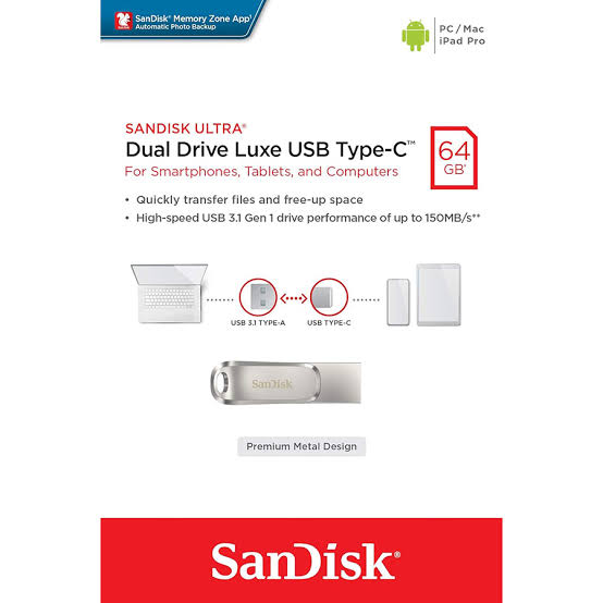 SanDisk Ultra Dual Drive Luxe USB Type-C 128GB Flash Drive 150 MB per second for Smartphones, Tablets, and Computers – High Speed USB 3.1 (Copy)