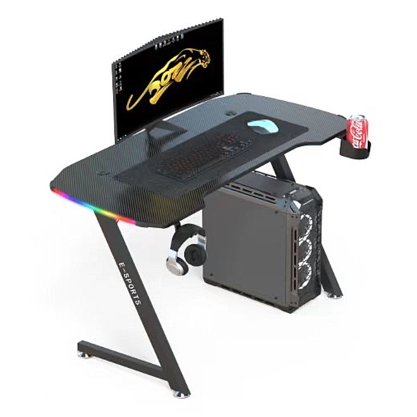 KZ 140CM RGB Gaming Desk With Cup Holder and Headset Holder - Black