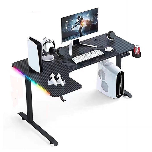 L Shape 160CM Gaming Desk With Side LED, Cup Holder and Headset Holder - Black