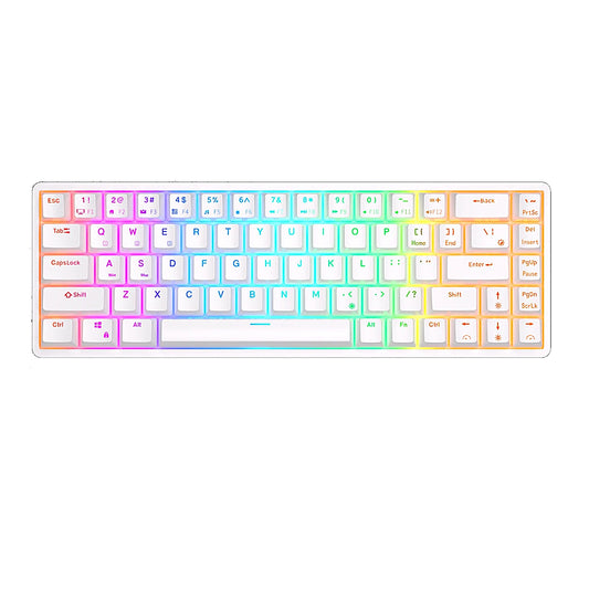 RK ROYAL KLUDGE RK68 Wireless 65% Triple Mode Wireless Bluetooth 5.1 / 2.4G / Wired Hot Swappable Mechanical Keyboard 68 Key RGB - White